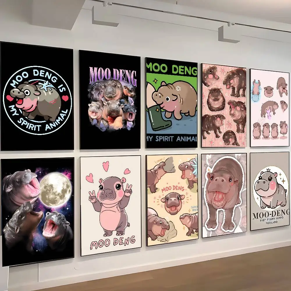 Baby Hippo Moo Deng  Posters High Quality Self-adhesive Wall Art Decorations Color Prints Sticky