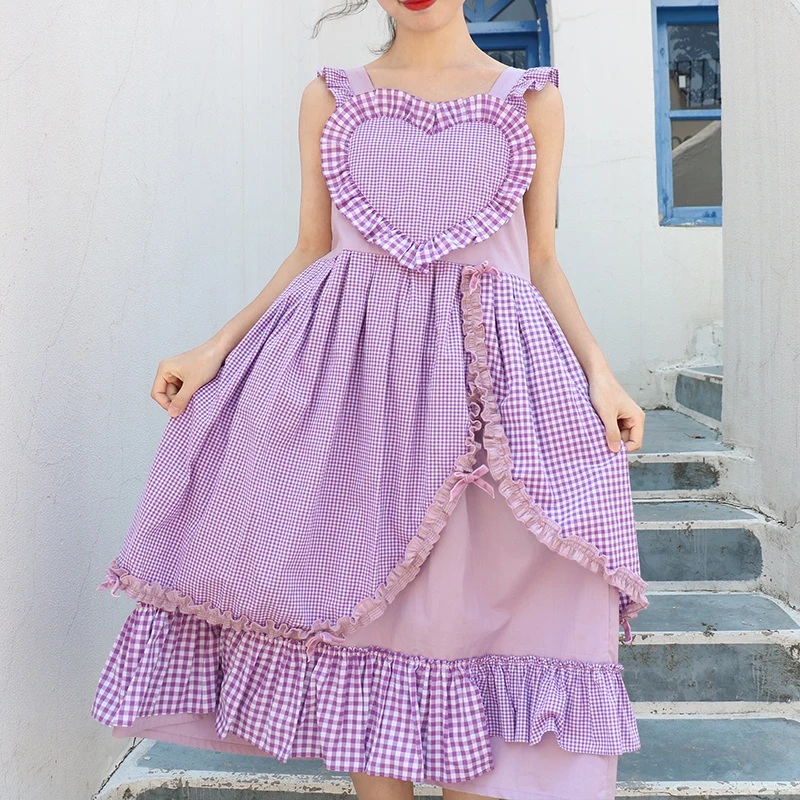 Robe d'été à bretelles violette pour fille, tenue de princesse à volants, taille haute, style victorien, kawaii, cosplay