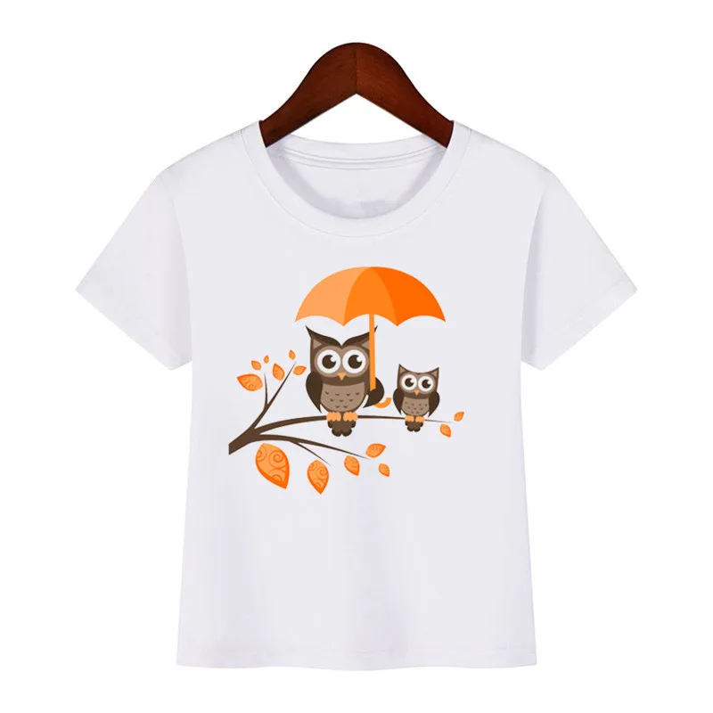 Camisetas divertidas con estampado de búho y Animal de dibujos animados para niños, camiseta blanca de manga corta para niñas, ropa encantadora para