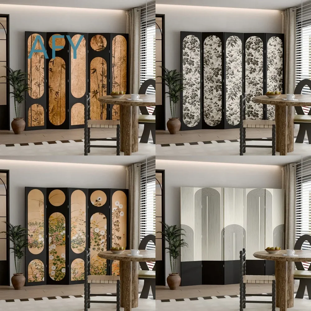 Vintage Folding Screen for Living Room Tea Room Office Decor Retro Bamboo Partition Portable Room Divider Home Interior