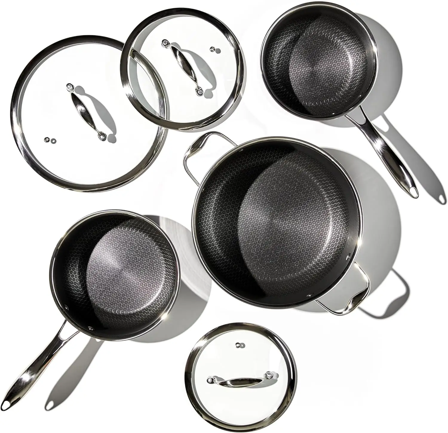 Hybrid Nonstick 6-Piece Pot Set with Trivets, 2, 3, and 8-Quart Pots with Tempered Glass Lids, 2 Silicone Trivets Included