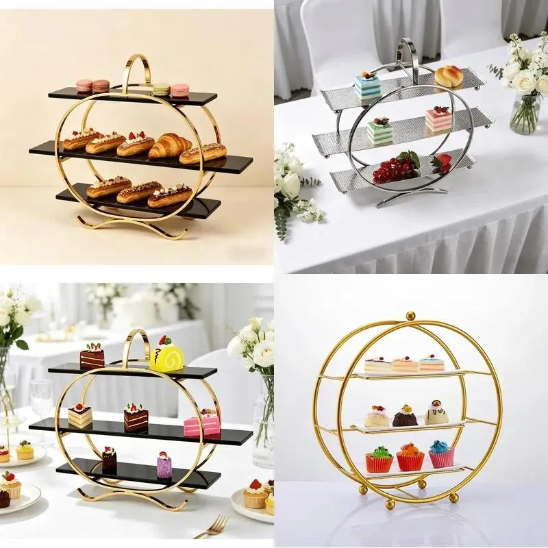 Hot Selling Round 3 Tier Dessert Stand European Style Buffet Cake Display Rack for Banquet Party Wedding Candy Cupcake Holder