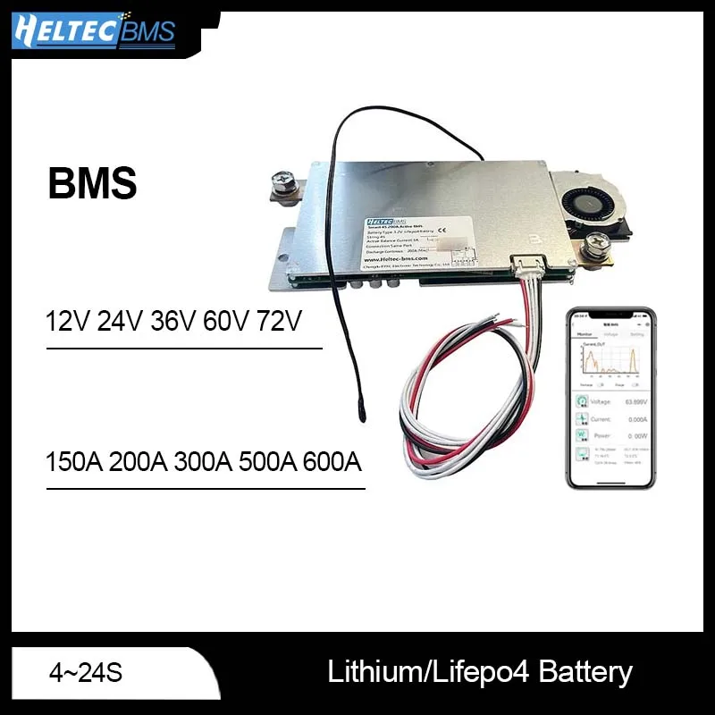 

HeltecBMS New Smart Active BMS With Turbo Fan 12V24V36V60V72V150A200A300A500A600A Car Start/Energy storage BMS