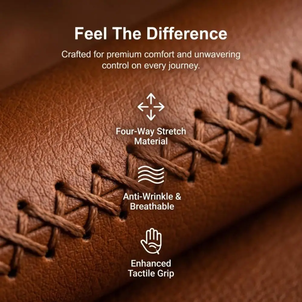 Leather Material Bike Leather Handle Cover Shock-absorbing Alloy End Bike Handlebar Grips Retro Style