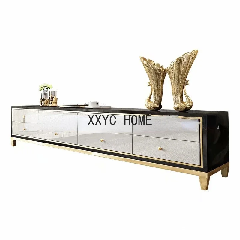 

Coffee Table TV Cabinet Combination Living Room Metal Audiovisual Cabinet Locker with Drawer