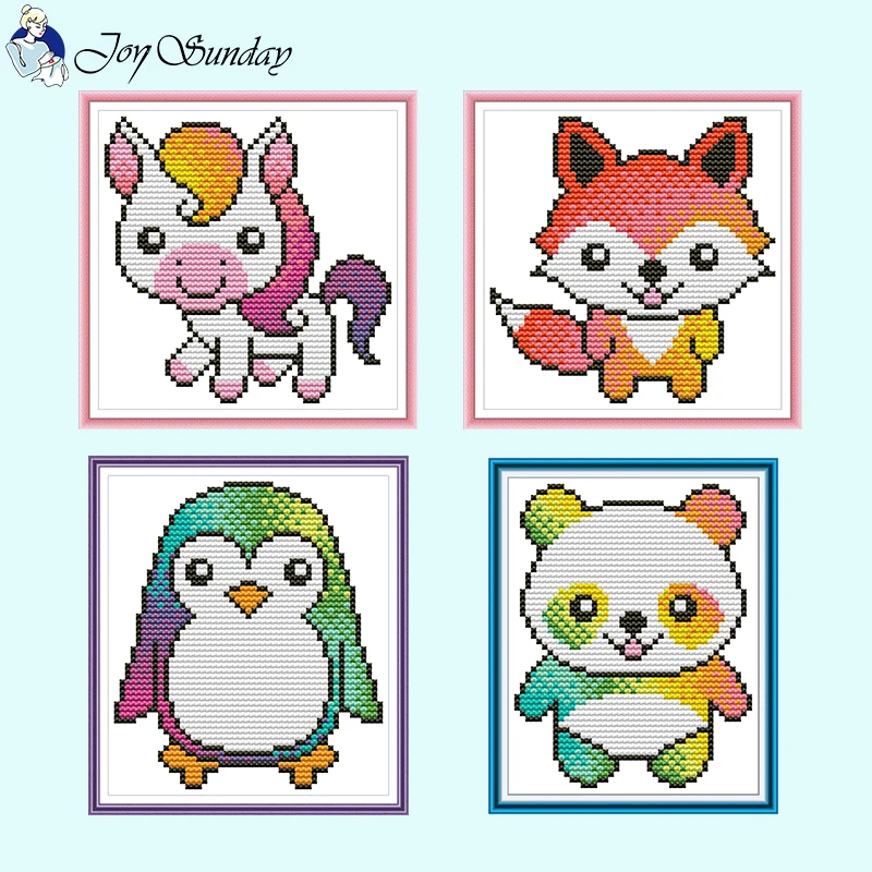 Joy Sunday Cartoon Rainbow Animal Pattern Zestaw do haftu krzyżykowego Aida 11CT 14CT 16CT Zestaw do szycia DIY Dzieci Haft ręczny