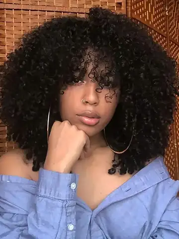 16 Inch Afro Kinky Curly Hair Wigs With Bangs Soft Fluffy Synthetic Fiber None Lace Wigs For Party Cosplay Daily Use