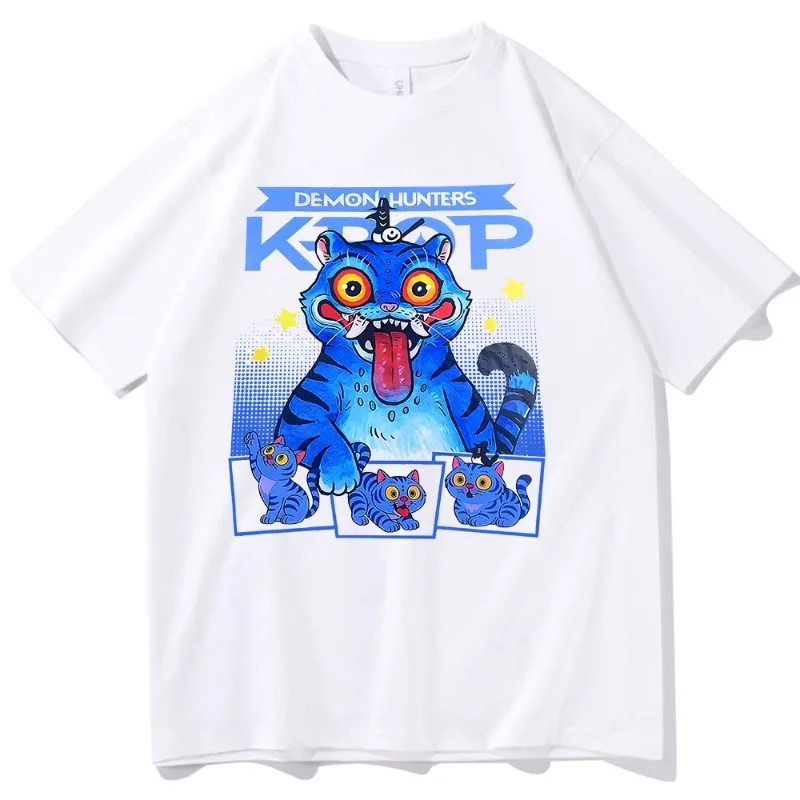 

2025 Hot Cartoon KPop Demon Hunters Tiger T-shirt Harajuku O-neck Casual Shirt High Quality Cotton T Shirt Y2k Streetwear Tops
