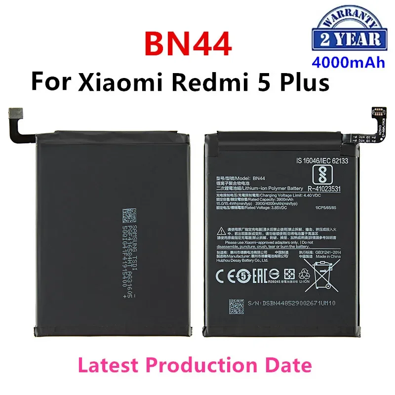 

100% Orginal BN44 4000mAh Battery For Xiaomi Redmi 5 Plus BN44 High Quality Phone Replacement Batteries