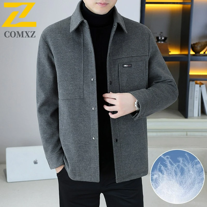 

COMXZ Luxury Mens Down Jacket Lightweight Notch Collar Commute Office Puffer Jackets Leisure Business Warm Winter Woolen Coat