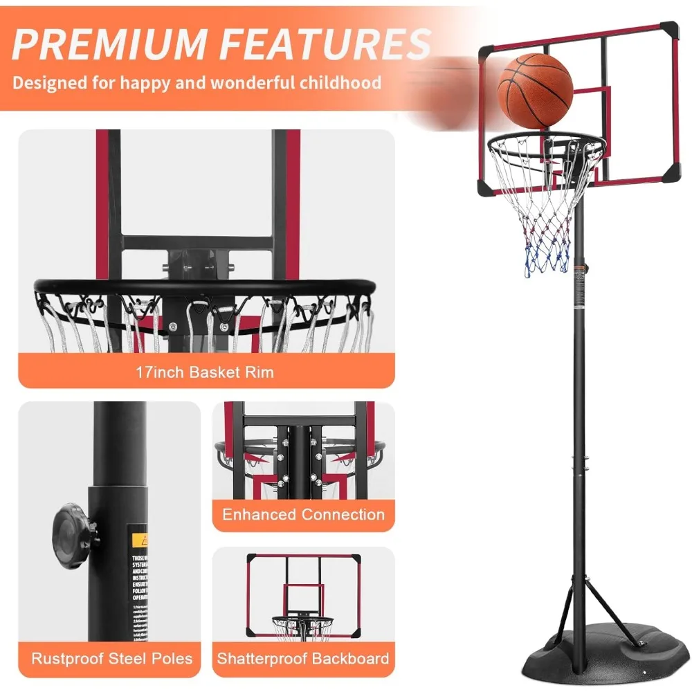 Sistema de cesta de basquete portátil de altura ajustável com aro de 32 polegadas, suporte de 7,5 a 9,2 pés para jogar em quadra ao ar livre