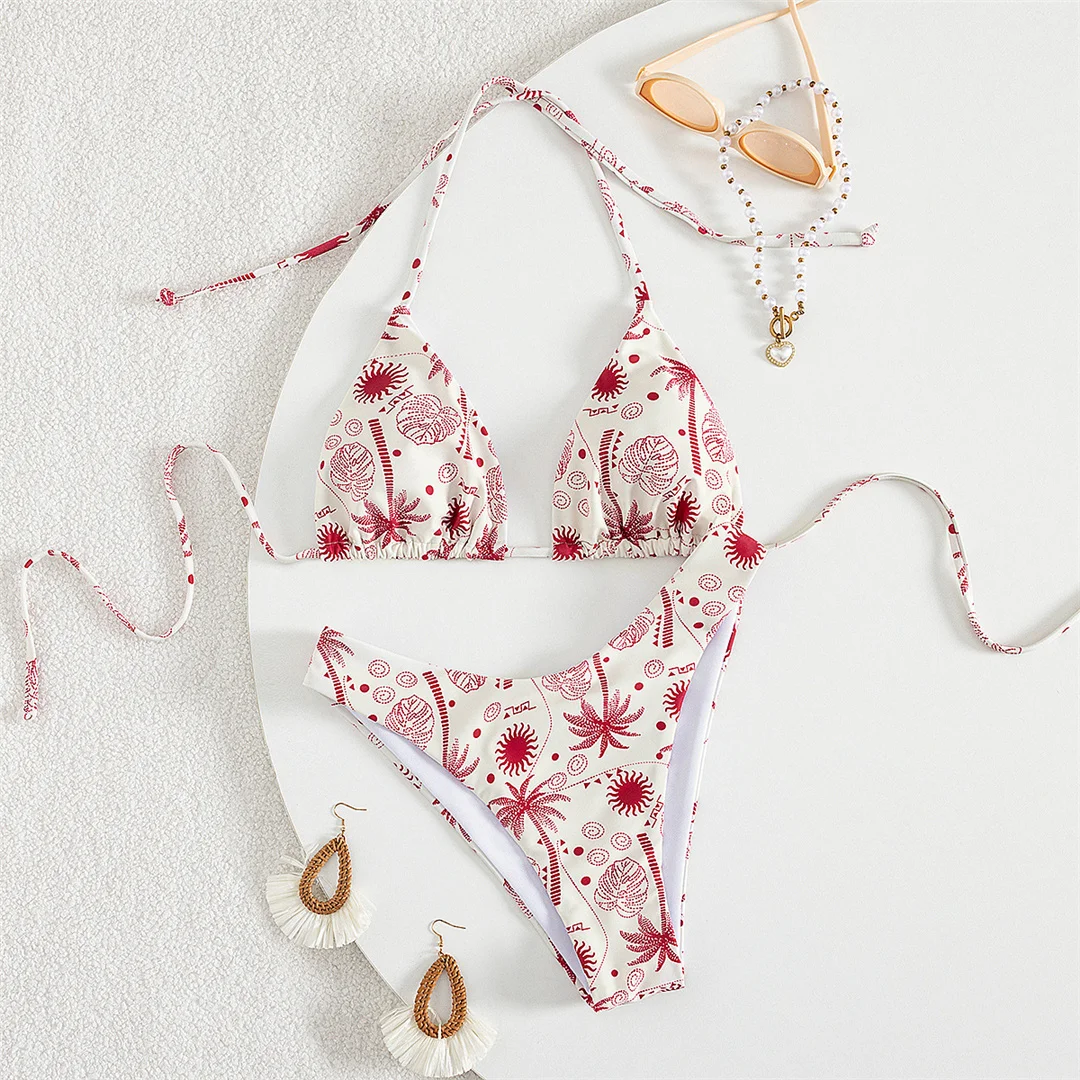 XS - L Neuer bedruckter Neckholder-Bikini, brasilianischer Bikini, Damen-Badeanzug, zweiteiliges Bikini-Set, Badeanzug für Damen, Badebekleidung, Badeanzug, Schwimmanzug V7173 – Detail 22