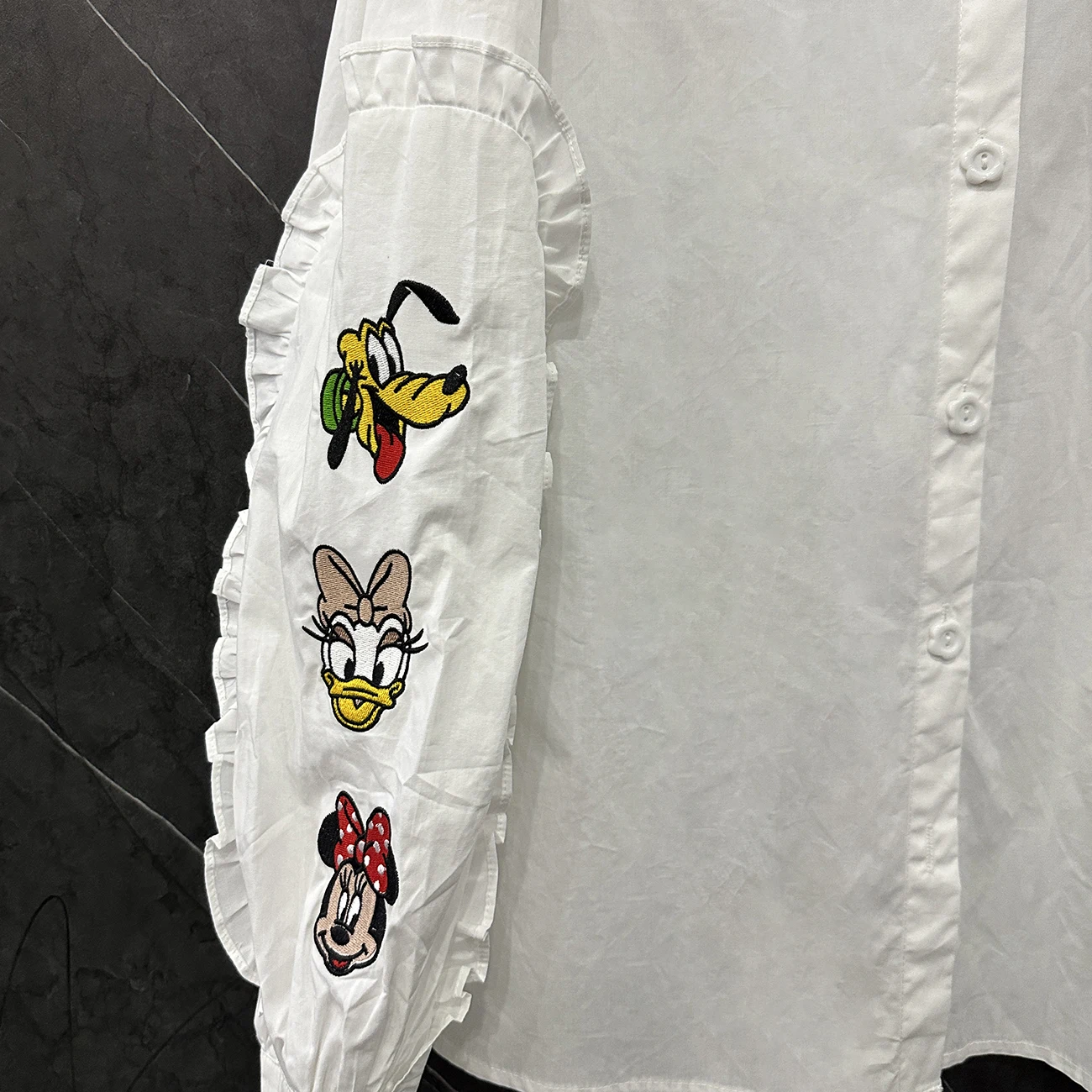 Doll Collar Long-sleeved White Shirt Women 2025 Spring New Cartoon Embroidery Loose and Versatile Kawaii Shirt Womens Tops