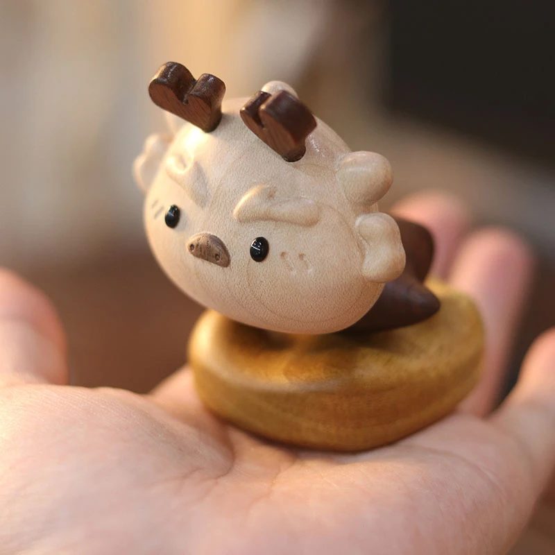 No Intention Cute Solid Wood Turn Dragon Fortune Decoration Ornaments