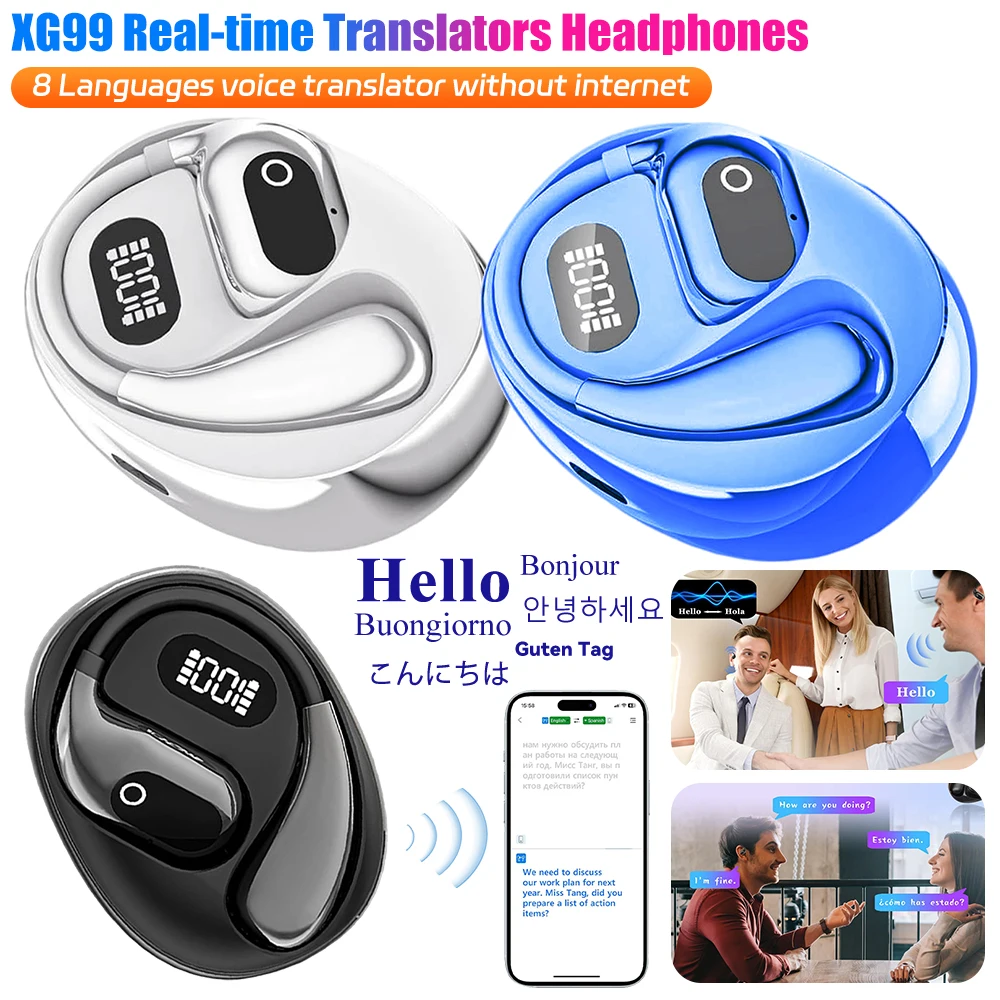 XG99 Real-time Translators Headphones Instant Two-way Offline AI Translation Earbuds 138 Languages BT V5.3 Translator Earphones