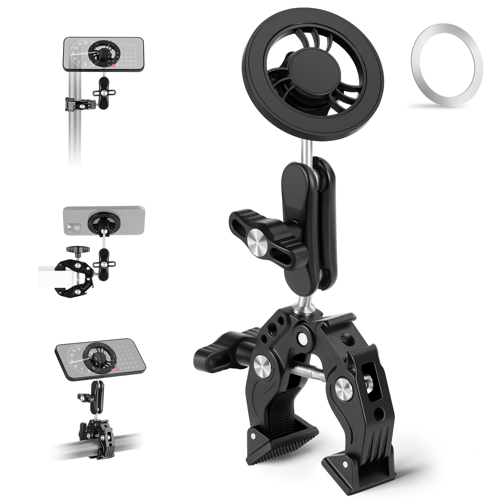 Super clamp Cell Phone Clamp Mount Monitor 360° Double Ball Magic Arm, Strong Magnetic Aluminum Alloy Phone Holder
