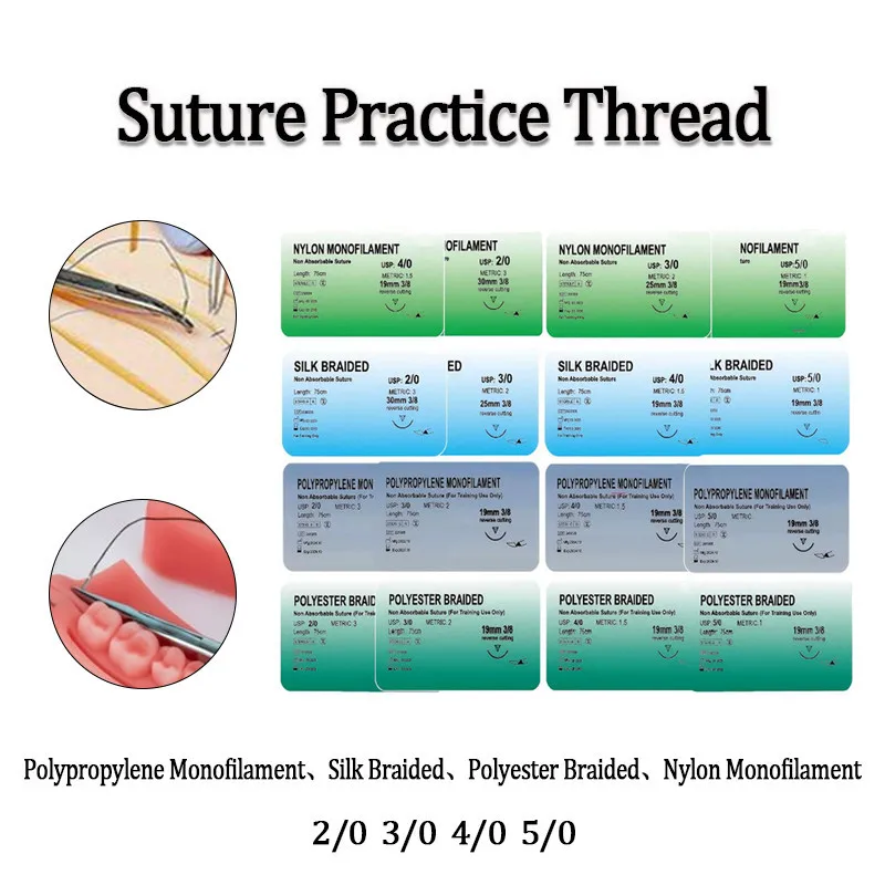 10Pcs Monofilament Needle Suture Nylon Silk Polypropylene Polyester Suture Practice Thread for Teaching Demonstrations Training