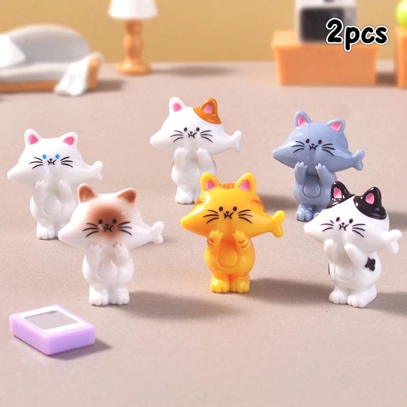 2Pieces Cartoon Cat Miniature Figurine Ornament Desk Decoration Home Ornament Creative DIY Home Decoration Accessories Gifts