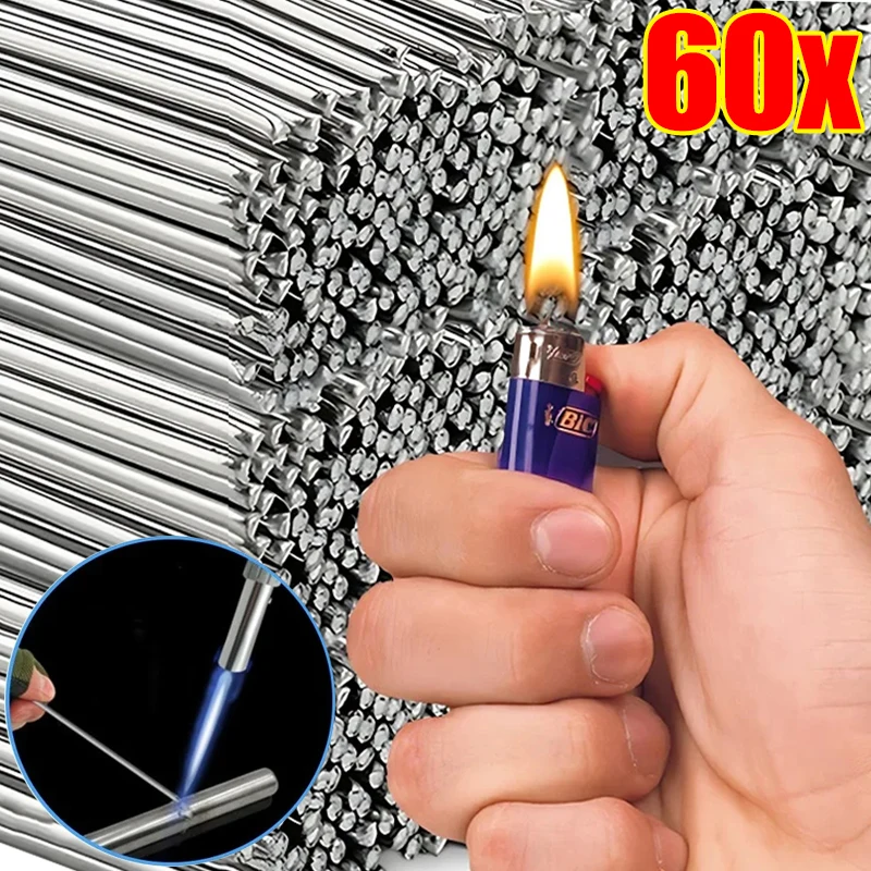 60/10Pcs Low Temperature Easy Melt Aluminum Universal Silver Welding Rod Cored Wire Rod Solder No Need Solder Powder Weld Bar