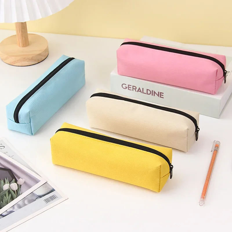 Solid Color Pencil Case Simple Pencil Bags For Student New Stationery School Supplies Kids Gift Zipper Big Cosmetic Bag