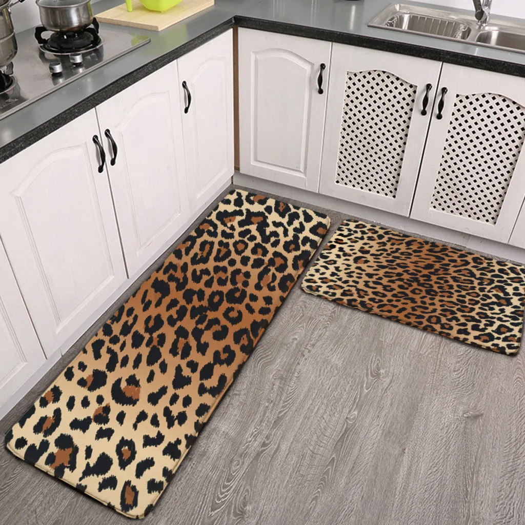 Animal Leopard Print Pattern Cheetah Brown Kitchen Mat Floor Carpet Fashion Simple  House Modern Home Decor   ﻿