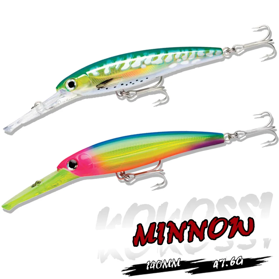 

KoKossi 1PCS Sinking Minnow Lures 140MM/46.7G 3D Eyes Hard Bait Pike Perch Carp Wobblers Swimbait Fishing Gear With Double Hooks