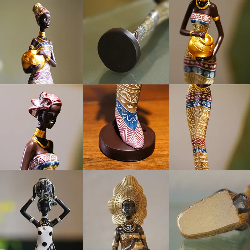 Retro afrikanische weibliche Figuren Statue Modell afrikanischen Stil zarte Artware für Home Room Office Desktop-Dekoration Zubehör Geschenk