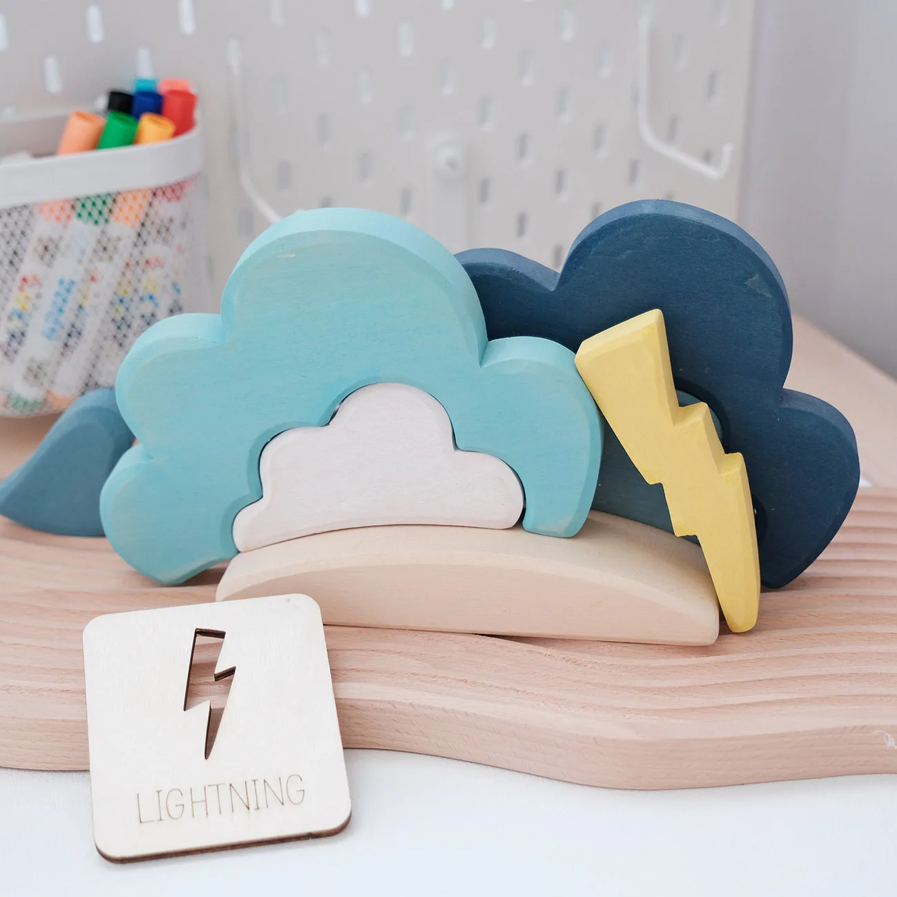 Weather awareness wooden set children's preschool education desktop painting template children's toys
