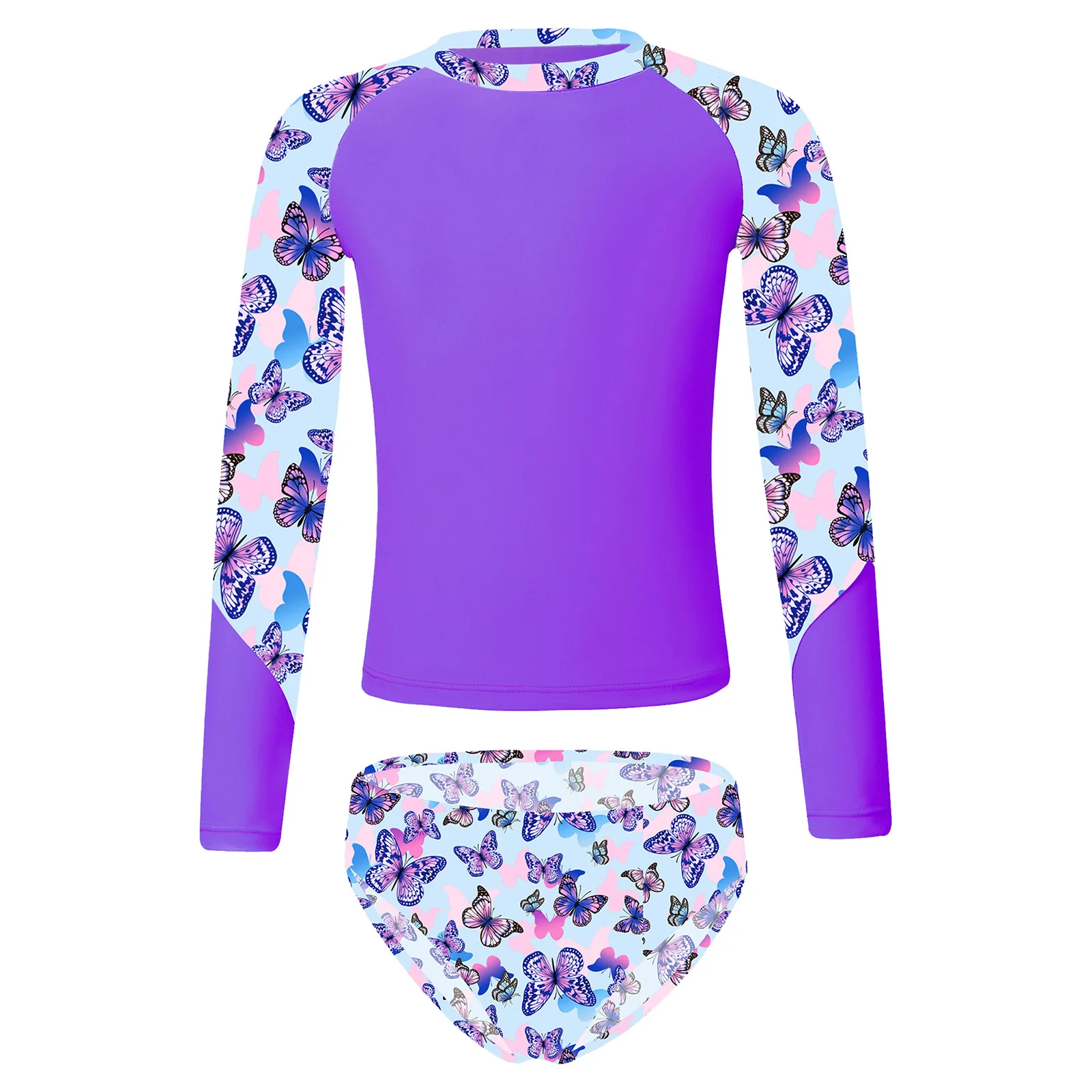 Kids Printed Swimwear Set Long Sleeve Tops with Briefs 14 16 Teens Swimsuit for Girls Children Beach Pool Swimming Bathing Suits