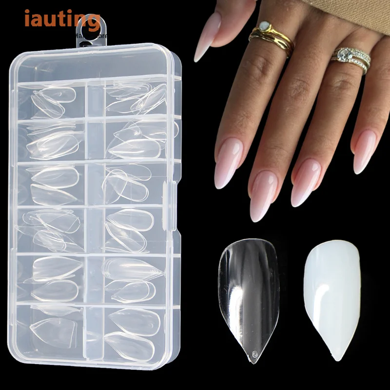 120 pçs pasta completa apontou pré-limaado dicas de unhas imprensa na extensão do prego falso natural nenhum traço para pequena cama de unhas 12 tamanhos na caixa