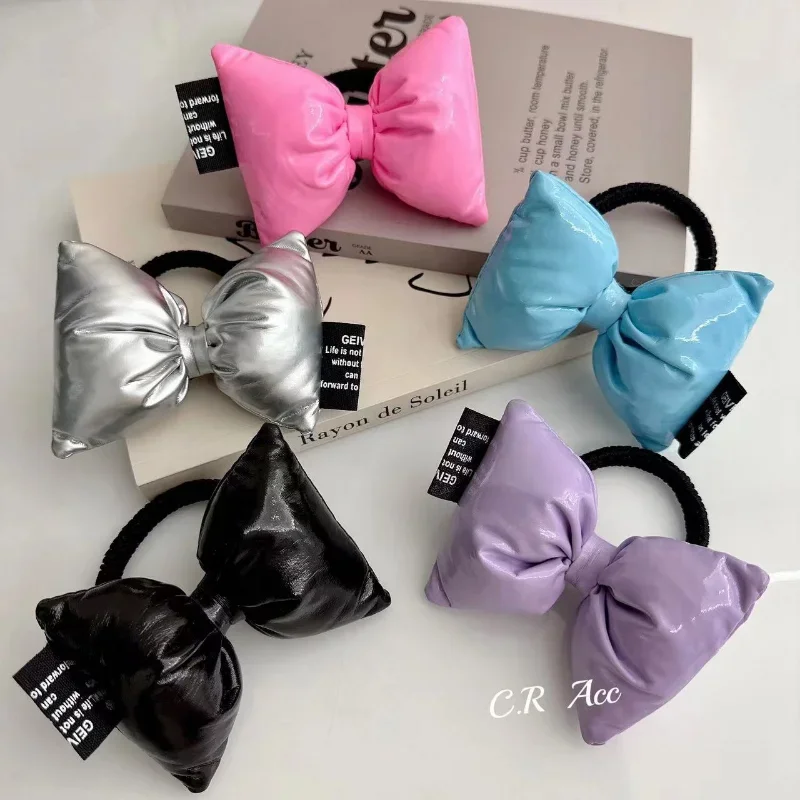 Colorful Leather Bow Princess Scrunchies HairTie 2023 Fashion Design Korea Sweet y2k Girls Ponytail Elastic Hair Band Headdress