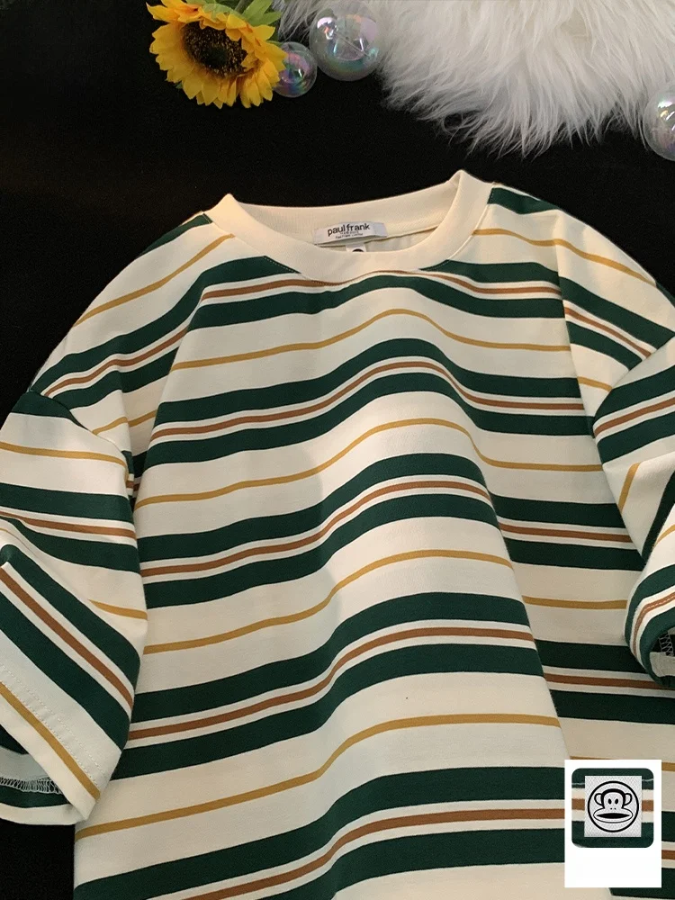 

Мужская футболка Paul Frank Large Mouth Monkey с коротким рукавом, летняя, свободного кроя, в полоску, с цветными блоками, повседневная