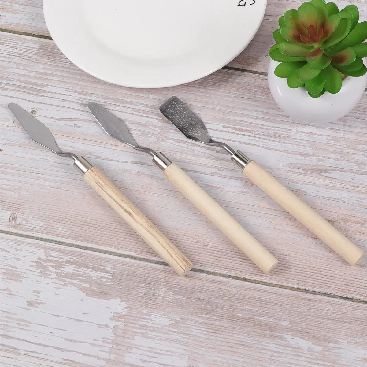 3Pcs Stainless Steel Wood Handle Painting Tool Set Mixing Scraper Gouache Acrylic Oil Canvas Art Supplies Sculpting Smoothing