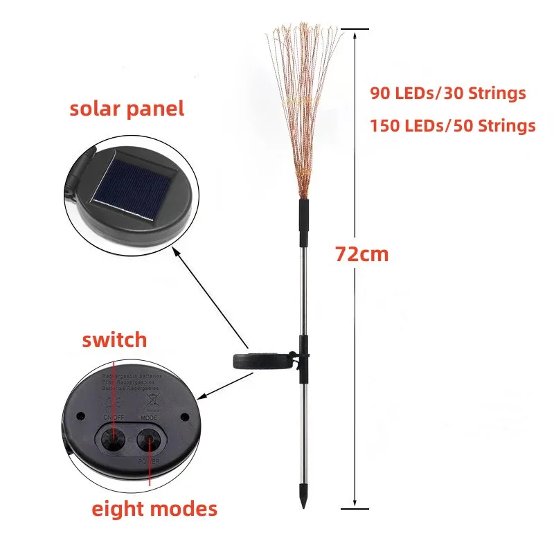 150/120/90 Solar LED Firework Light Outdoor Waterproof Solar Fairy Garland Light For Garden Lawn Paths Wedding Party Decoration