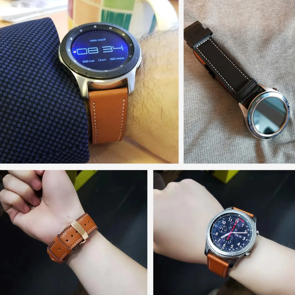 20mm 22mm Leather Band For Samsung Galaxy watch 7 4 6 Classic/5 pro/Active 2/3/42mm/46mm 44mm bracelet Huawei GT/2/4/3 Pro strap