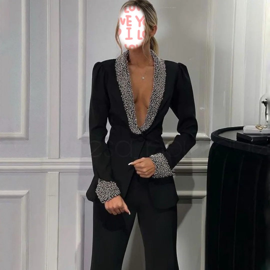 

Women Suit 2 Pieces Black Single Button Solid For Wedding Party Bussinss Work Office Daily Set Blazer And Pants