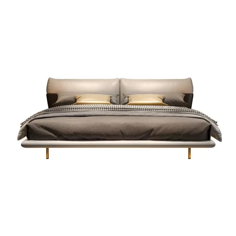 Leather bed minimalist leather bed Italian master bedroom queen  bedroom soft bag double