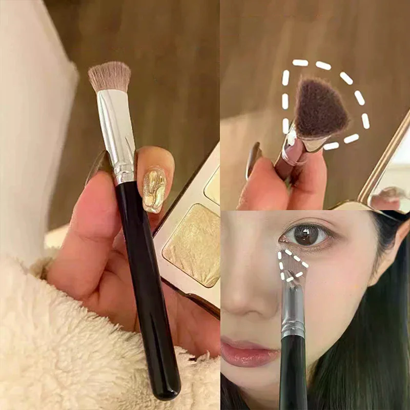 Brocha correctora de base con mango de madera, brochas triangulares de contorno Premium para colorete, impecables debajo de los ojos, brocha de Maquillaje facial densa