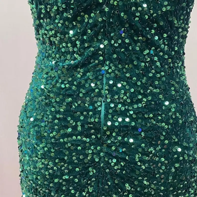 Women's Sleeveless High Split Maxi Long Dress Sparkling Sequins Backless Bodycon Cocktail Evening Gown