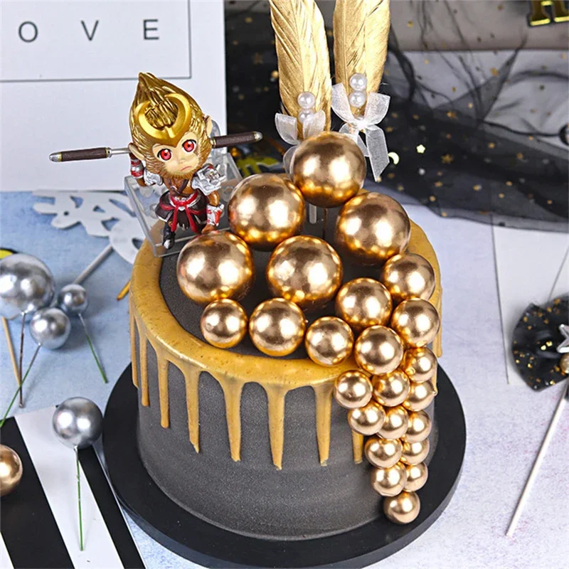 10pcs Lovely Gold Silver Ball Cake Topper Birthday Cup Cake Decoration Baby Shower Kids Birthday Party Wedding Favor Supplies