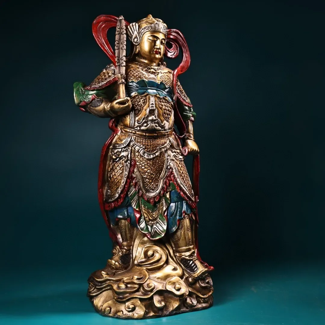 Tibetan Brass Buddha Pure Copper Painted Vetuo Galan Bodhisattva Station Buddha Statue Decoration 40cm Home Buddha Hall Supplies