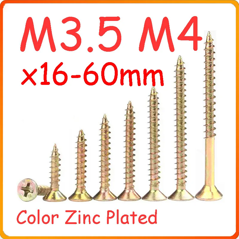 

M3.5 M4x16/20/25/30/35/40/45/50/60mm Drywall Screw Cross Flat Head Wood Screw Color Zinc Plated Self Tapping Wood Screw 목공피스목재피스