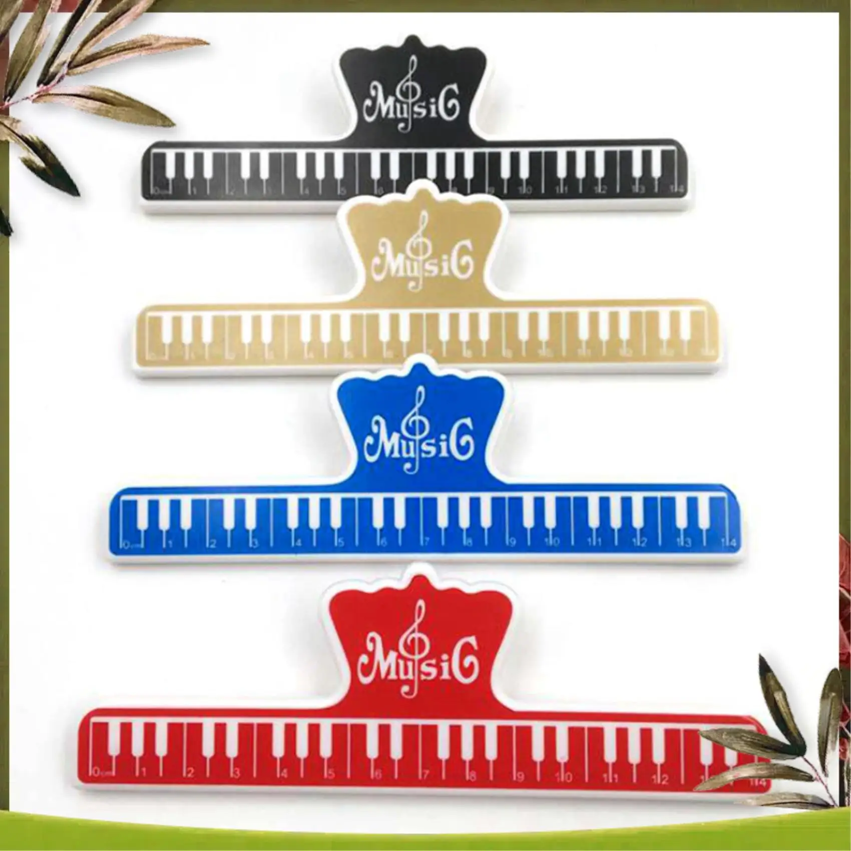 

New-1 Pcs Music Themed Folder Holder Writable & 4 Pcs Music Book Note Paper Ruler Sheet Music Spring Clip Holder