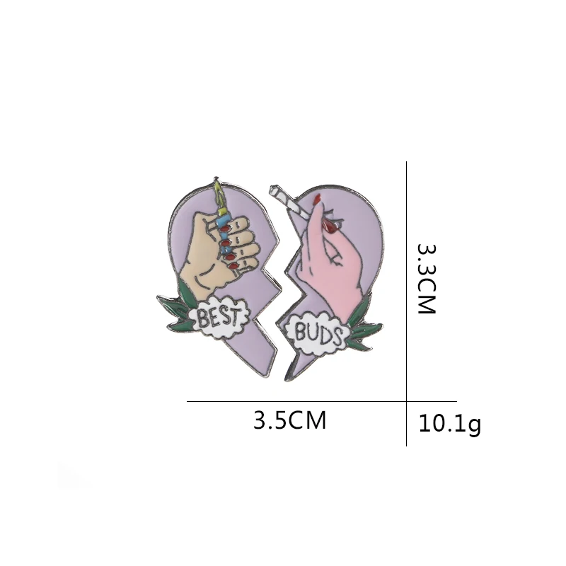 2Pcs/Set Bestfriends Friendship Badge Best Buds Heart Enamel Brooches Purple Fire And Cigarette Pattern Brooches Freeshipping