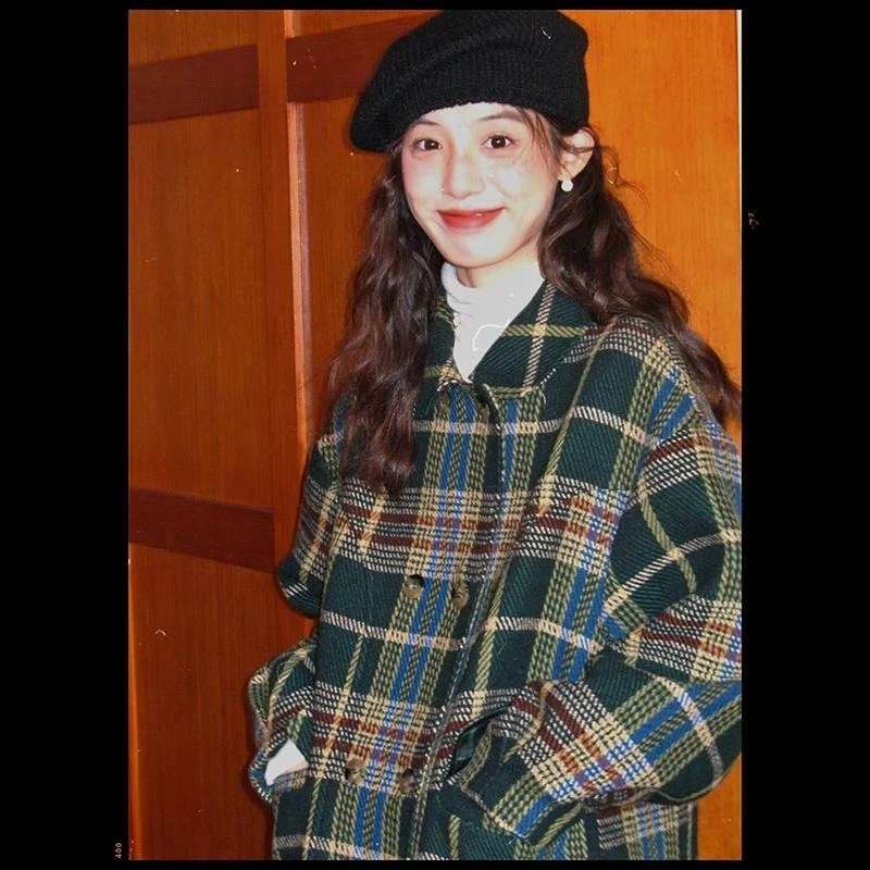 وصل حديثًا معطف صوف منقوش فرنسي عتيق لعام 2025 للنساء معطف متوسط الطول وارتفاع صغير