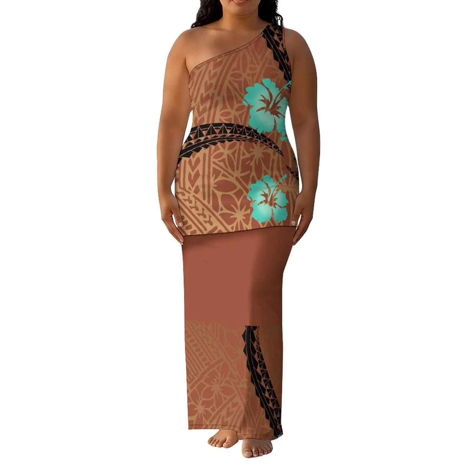 Slightly Shoulder-Sleeved Design Polynesian-Style Custom Floral-Print Puletasi Style Fashionable Blazer Set Skirt For Ladies
