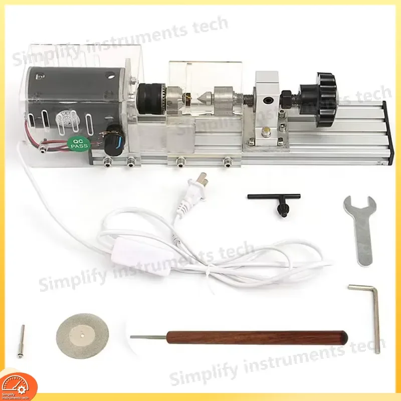 Mini Metal Lathe Horizontal Benchtop DIY Woodworking Grinding Polishing Bead Drilling Tool Set with 13 Accessories