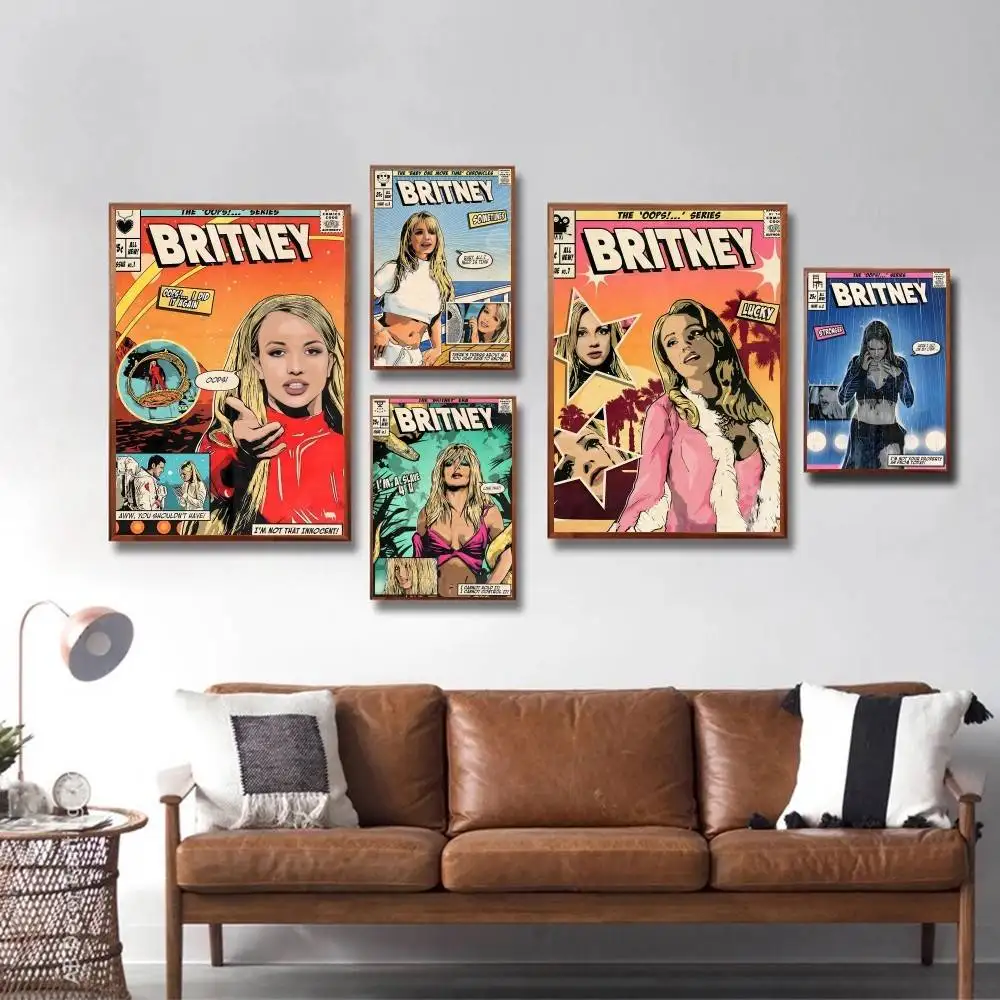 Cartoon Singer B-Britney Spears Album Posters HD Print Vintage Wall Art Decor for Home Study Room