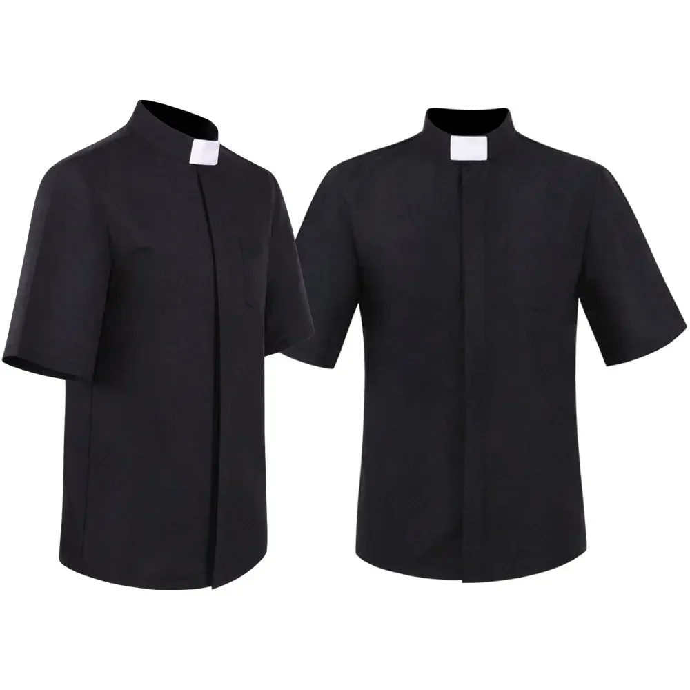 

Costume de clergé catholique à manches courtes, chemise de jeu de rôle missionnaire, cosplay de prêtre, chemise noire