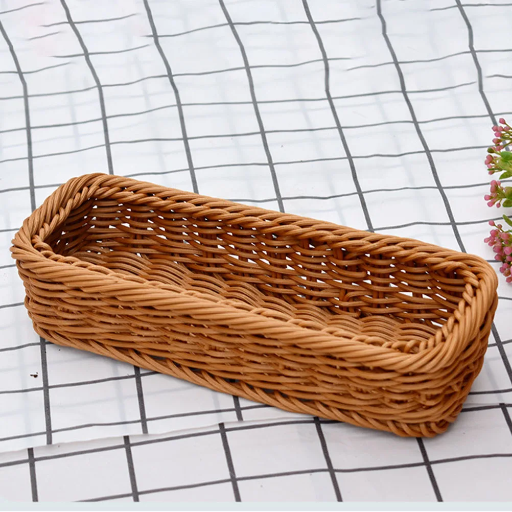 

2pcs Woven Basket Multifunctional Cutlery Storage Spice Jar Organizer Home Kitchen Sundry Basket Plastic Desktop Tray